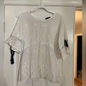 White eyelet top with sleeve tie